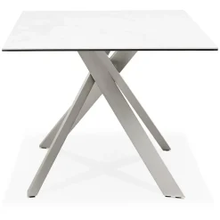 Table à diner 'MARKINA' en céramique blanche avec pied central en métal