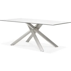 Table à diner 'MARKINA' en céramique blanche avec pied central en métal