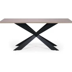 Table à Manger Beige avec Piétement Croisé en Fer Noir LUKE