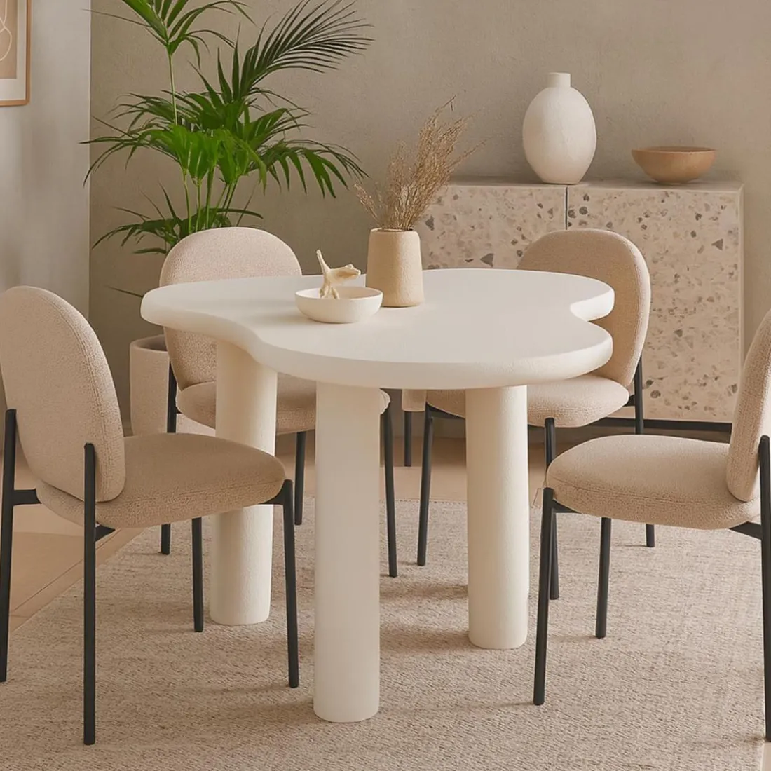 Table à manger forme nuage asymétrique VALDO Blanc minéral texturé