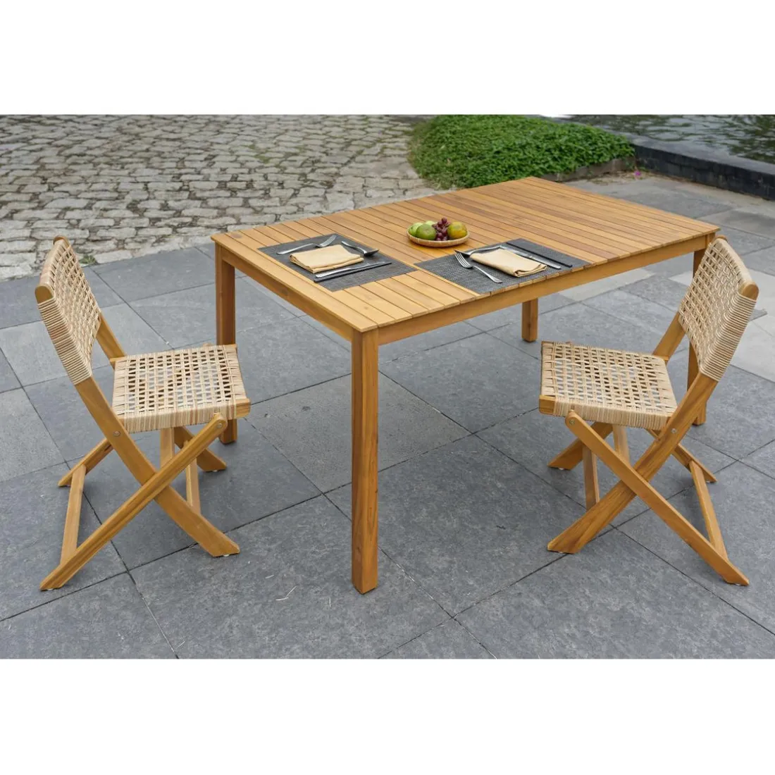 Table à manger intérieur extérieur 6 personnes en acacia Marron