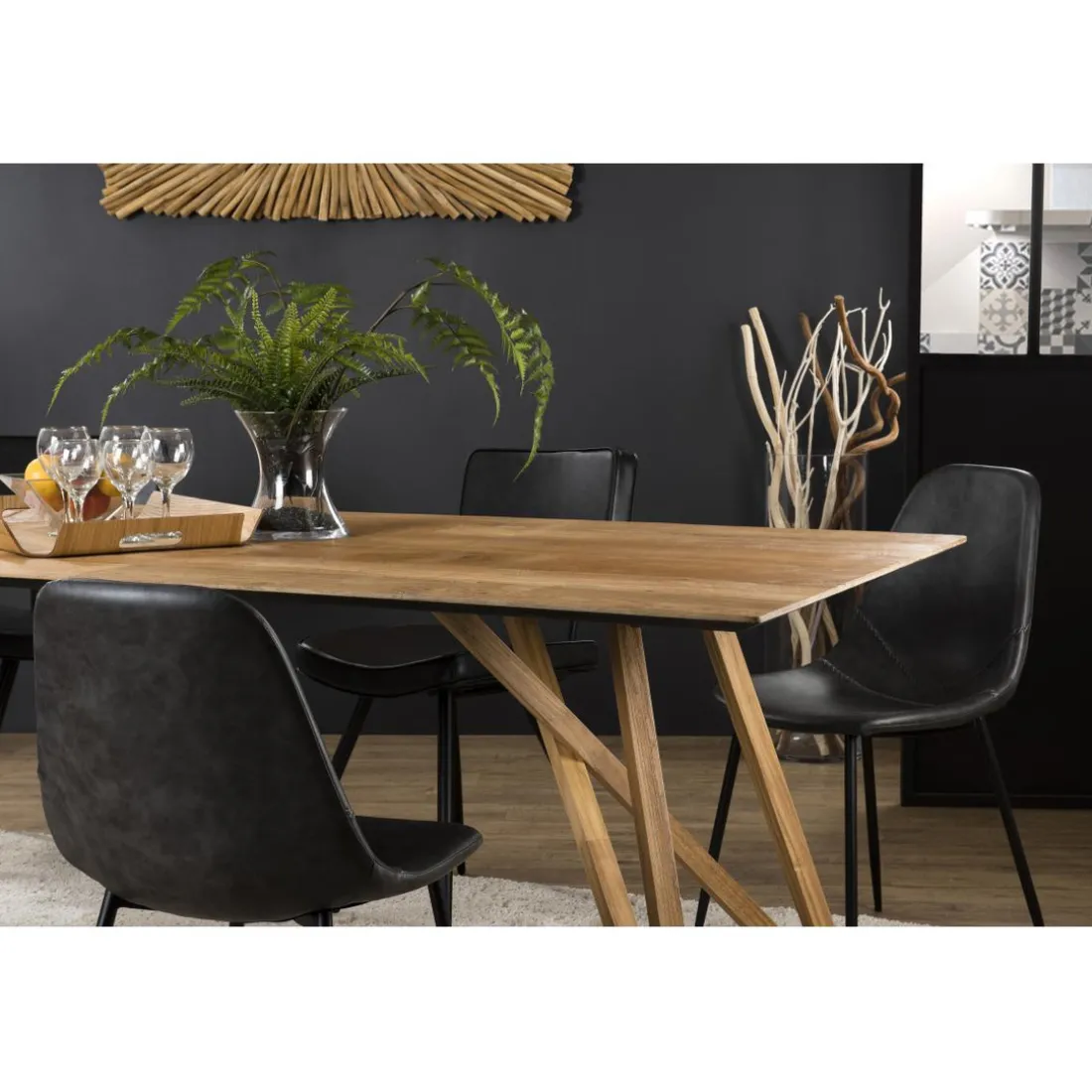 Table À Manger MAXENCE 220X100Cm Bois Teck Recyclé Pieds Croisés Teck