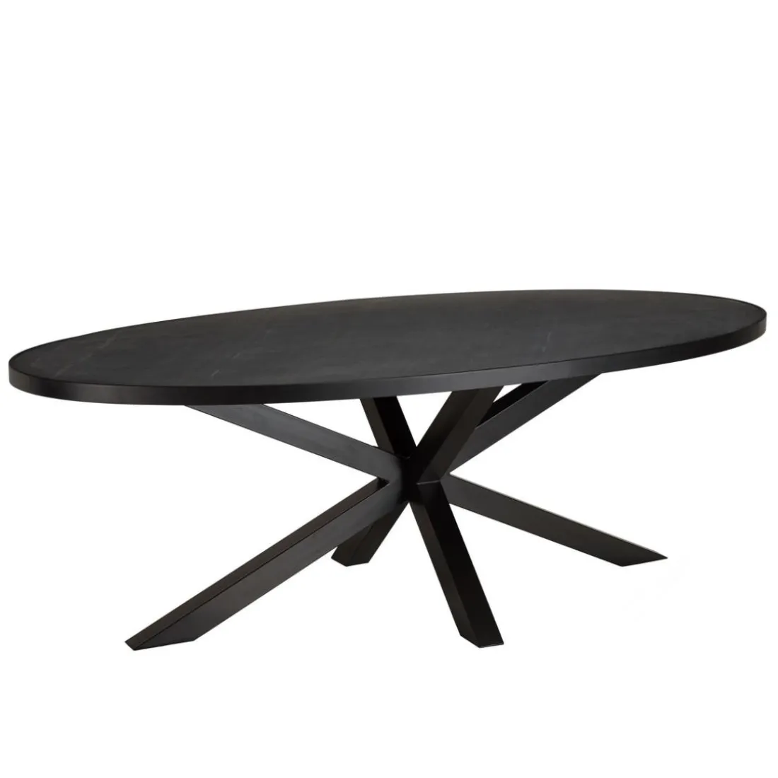 Table à manger plateau ovale noire effet pierre BASILE