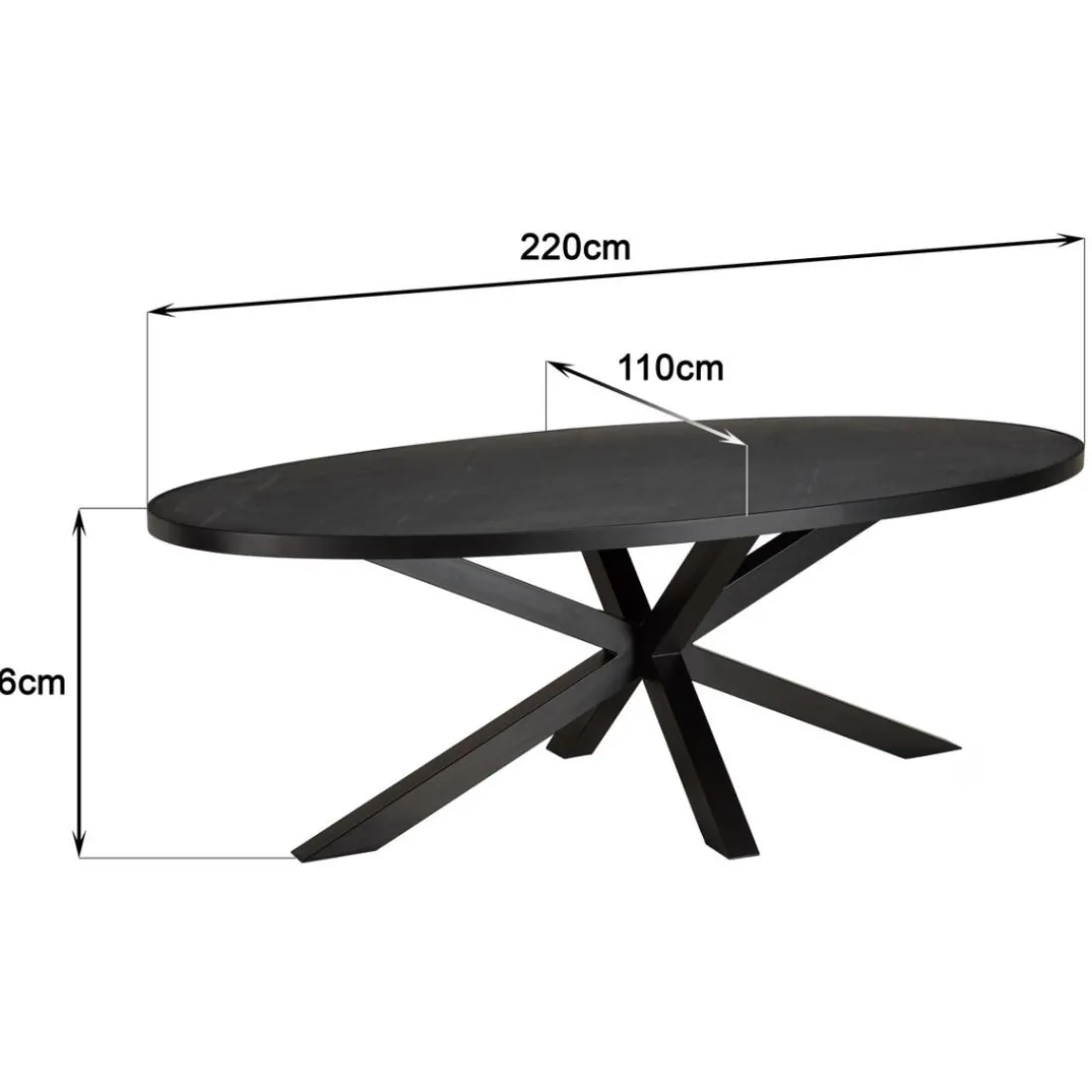 Table à manger plateau ovale noire effet pierre BASILE