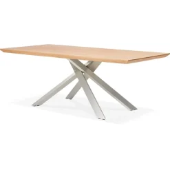 Table à manger 'WALABY' en bois finition naturelle avec pied central en métal