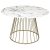 Table A Manger Rayo, Plateau Verre Trempé Effet Marbre, Blanc D120 Cm