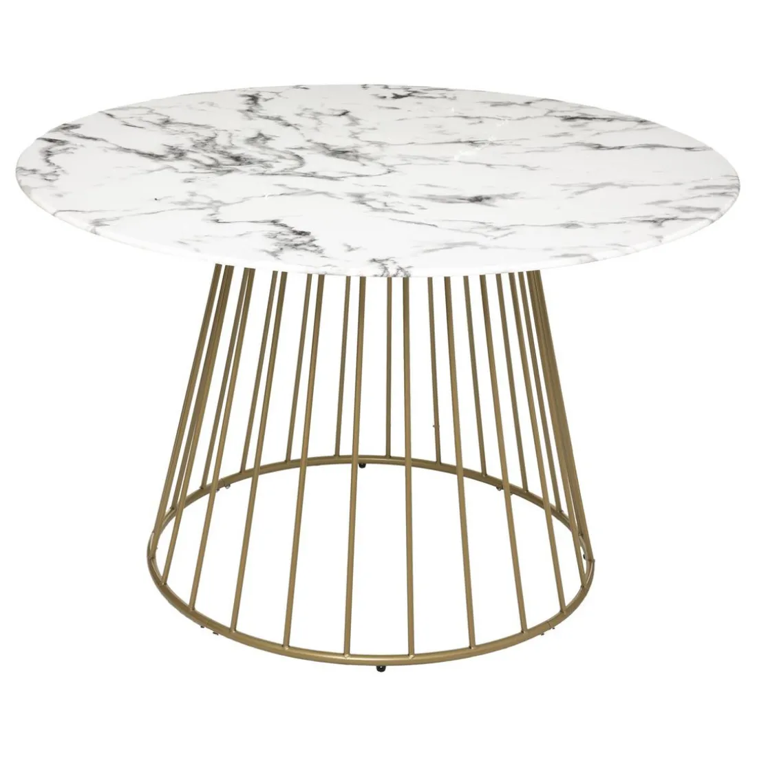 Table A Manger Rayo, Plateau Verre Trempé Effet Marbre, Blanc D120 Cm