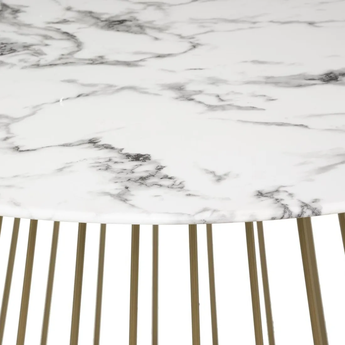 Table A Manger Rayo, Plateau Verre Trempé Effet Marbre, Blanc D120 Cm