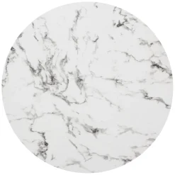 Table A Manger Rayo, Plateau Verre Trempé Effet Marbre, Blanc D120 Cm