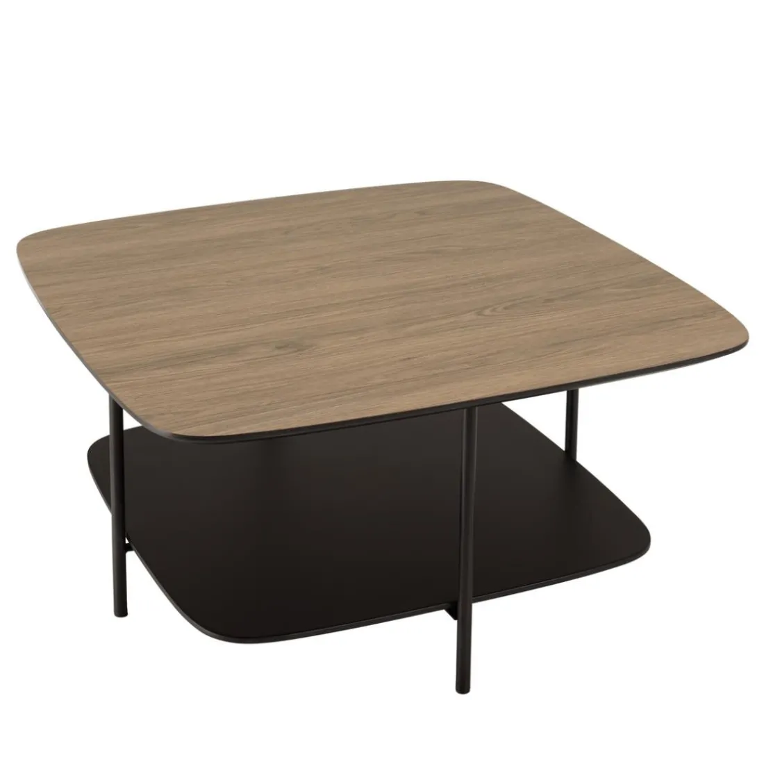 Table basse 2 plateaux bi-matière mocha noir pieds métal JULIA