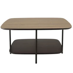 Table basse 2 plateaux bi-matière mocha noir pieds métal JULIA