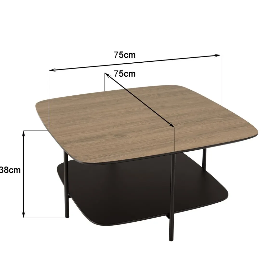 Table basse 2 plateaux bi-matière mocha noir pieds métal JULIA