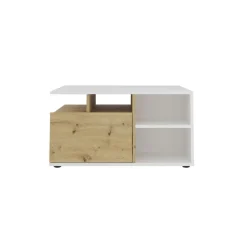 Table basse 1 tiroir TWIN 2 blanc et naturel