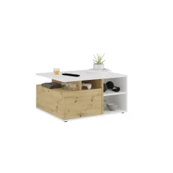 Table basse 1 tiroir TWIN 2 blanc et naturel
