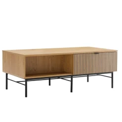Table basse 2 tiroirs décor effet bois rainuré noir naturel SCOTT