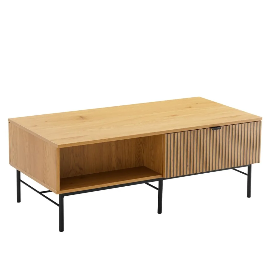 Table basse 2 tiroirs décor effet bois rainuré noir naturel SCOTT