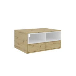 Table basse 2 tiroirs MONZA 2 blanc et naturel
