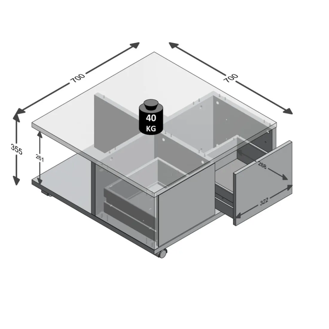 Table basse avec 2 tiroirs TWIN 1 gris et naturel