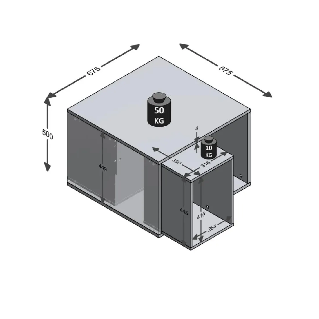 Table basse avec caissons amovibles JOKER 1 gris béton