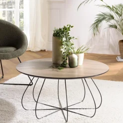 Table basse biseautée mocha pieds forme panier en métal JULIA