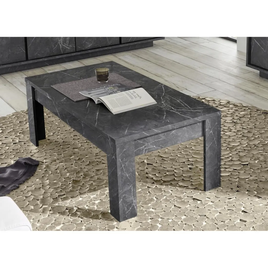 Table basse CARRARA décor marbre noir