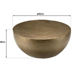 Table basse coque ronde en Aluminium Doré antique JOHAN