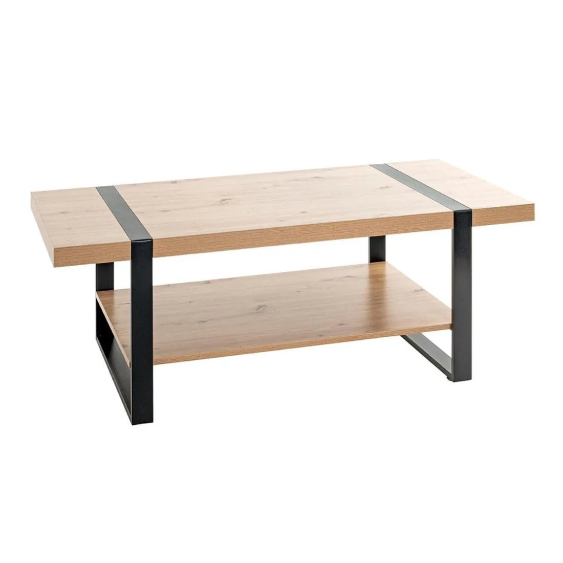 Table basse décor chêne et acier laqué noir