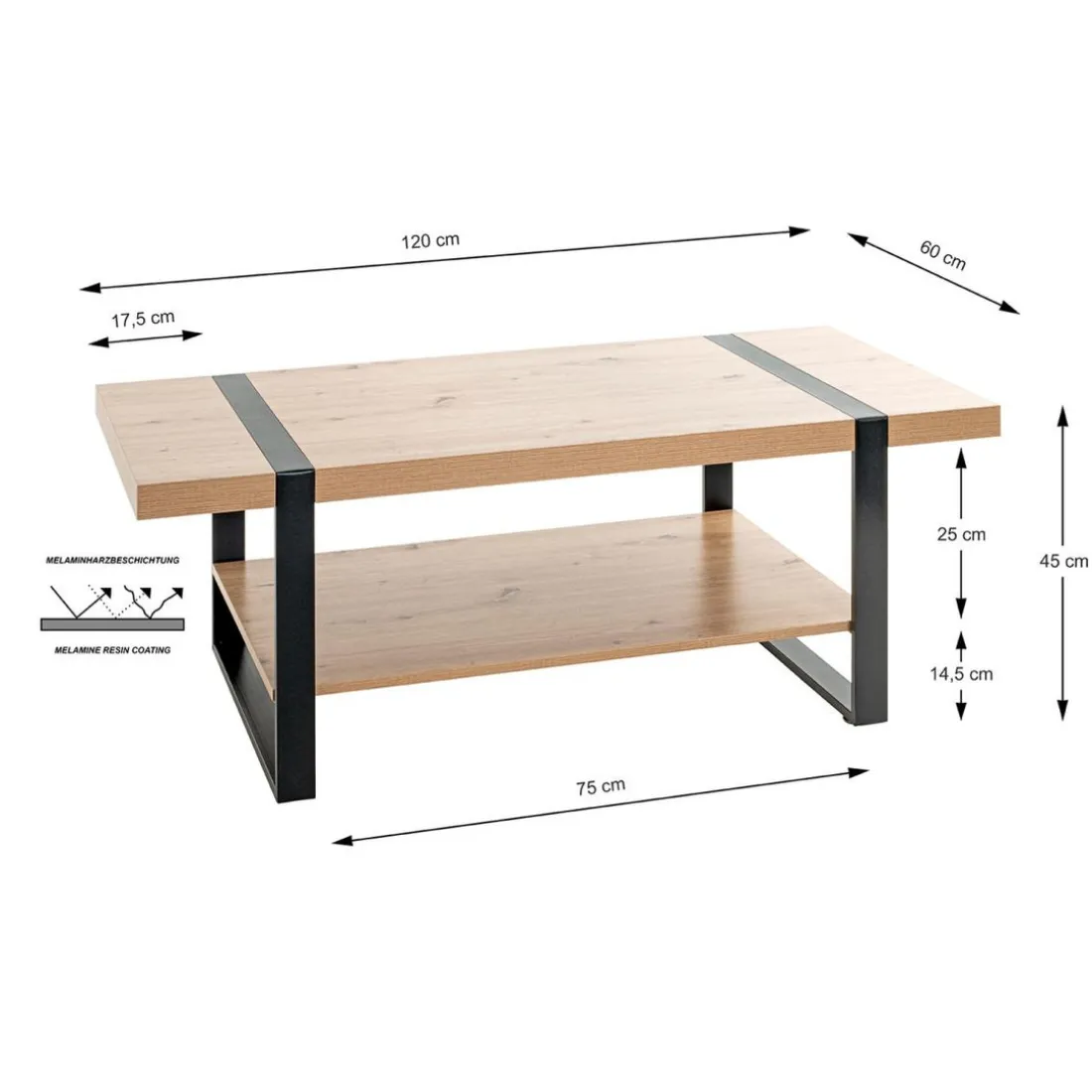 Table basse décor chêne et acier laqué noir