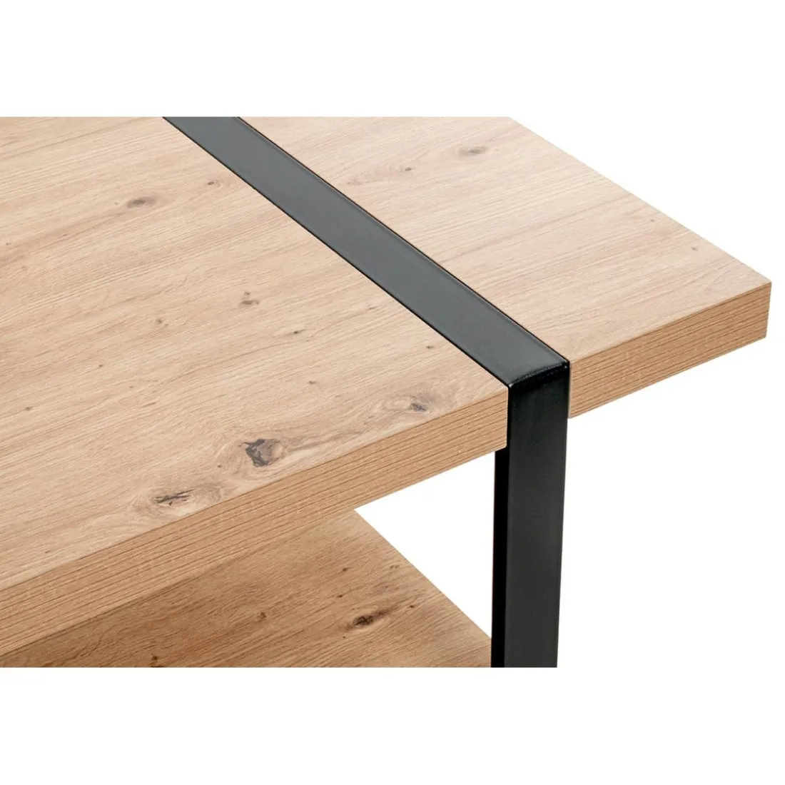 Table basse décor chêne et acier laqué noir
