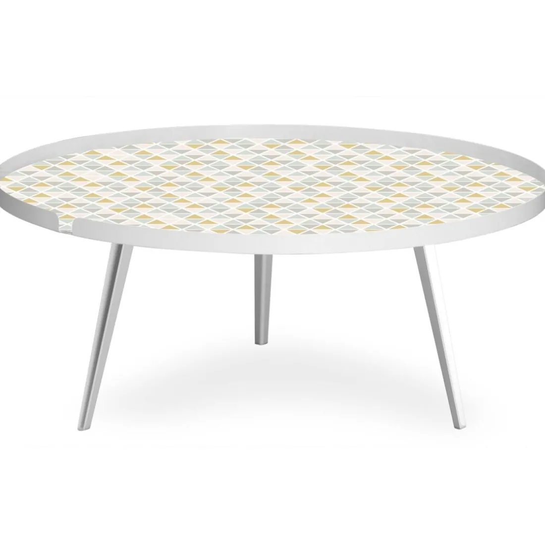 Table basse magnétique ronde à rebord Bipolart Métal Blanc avec 2 Tops style Scandinave