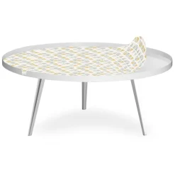 Table basse magnétique ronde à rebord Bipolart Métal Blanc avec 2 Tops style Scandinave
