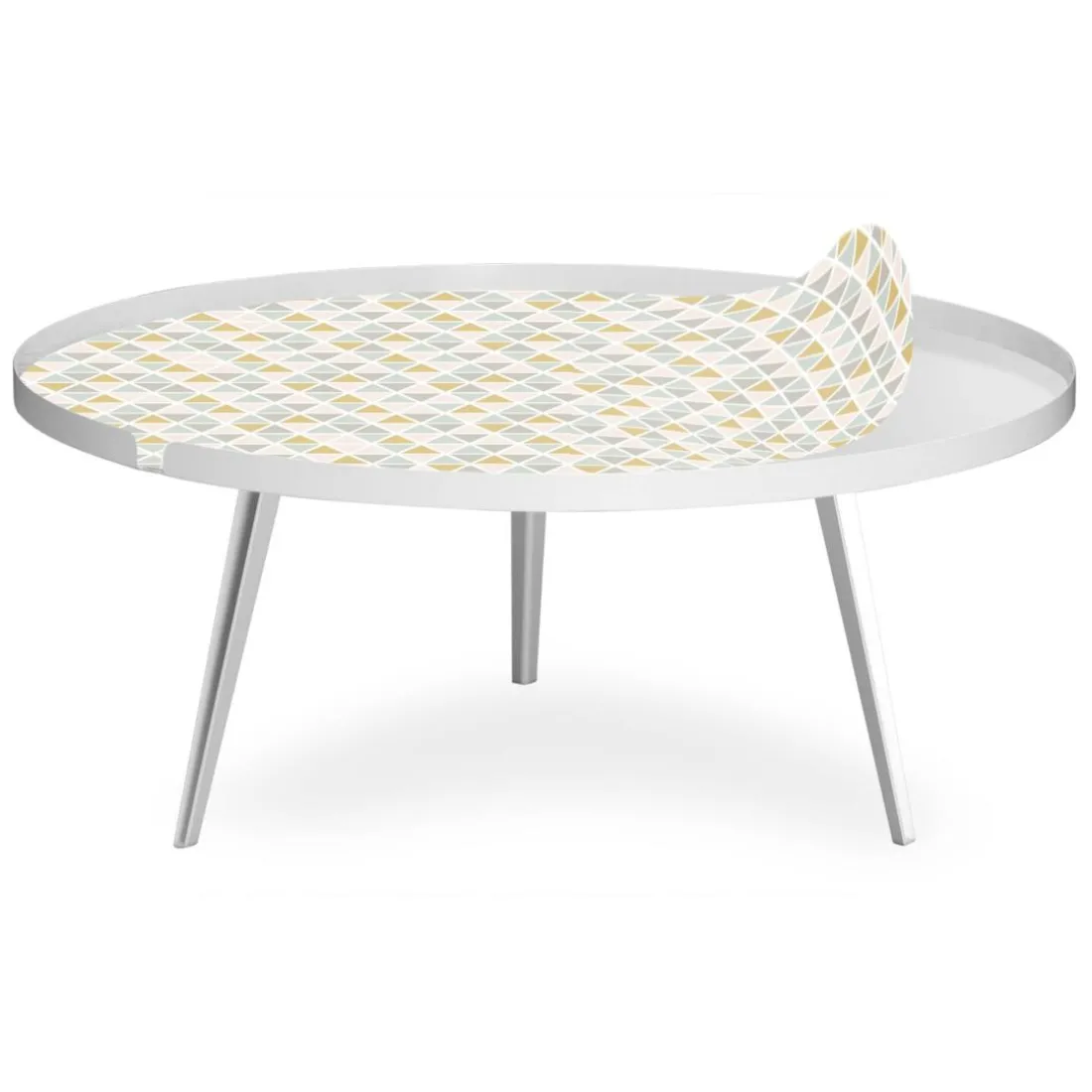 Table basse magnétique ronde à rebord Bipolart Métal Blanc avec 2 Tops style Scandinave