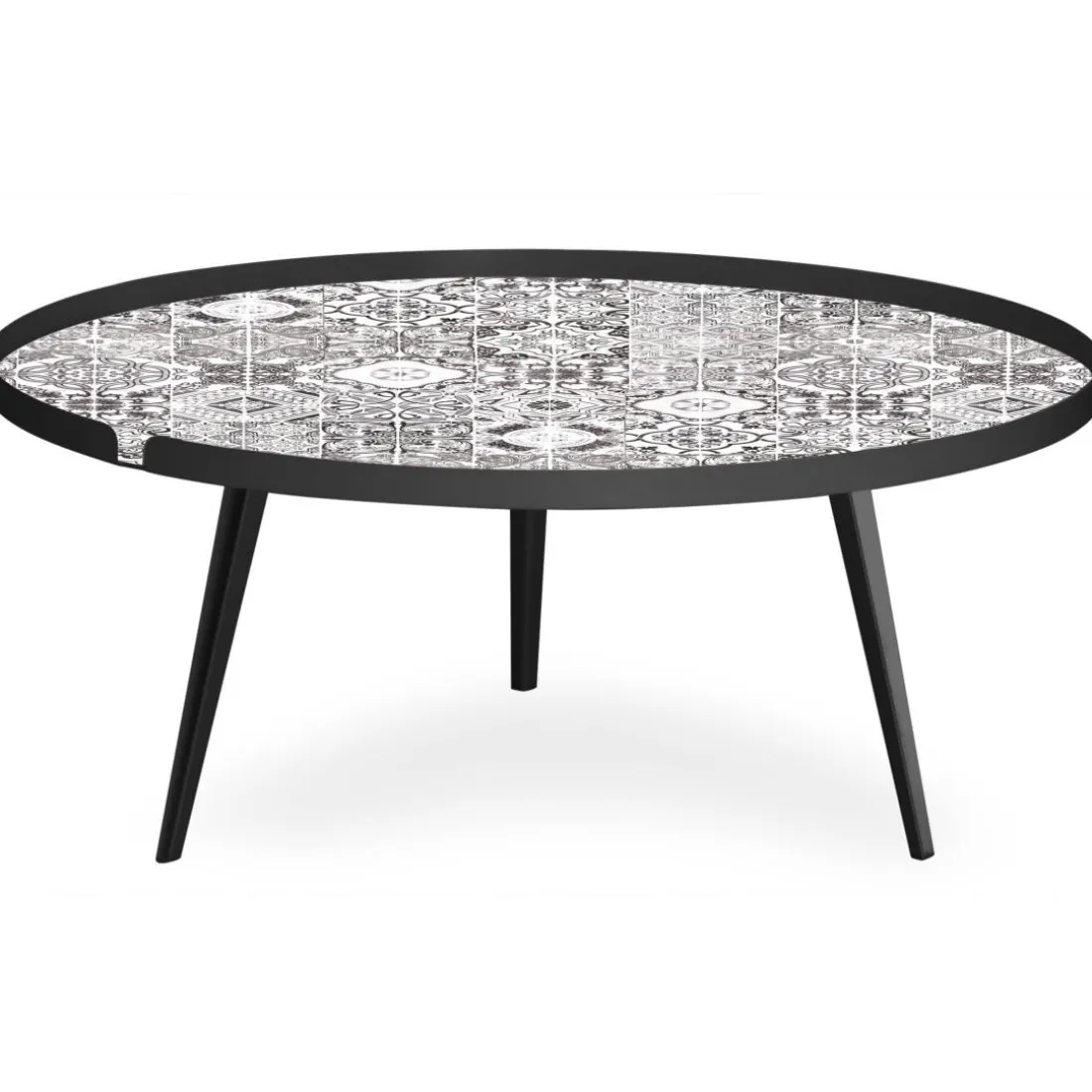 Table basse magnétique ronde à rebord Bipolart Métal Noir avec 2 Tops style Natural