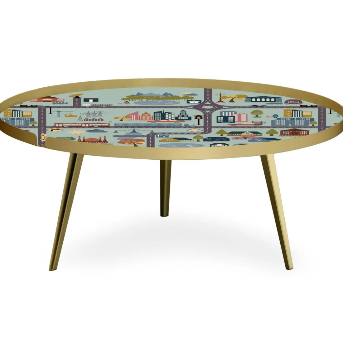 Table basse magnétique ronde à rebord Bipolart Métal Or avec 1 Top City