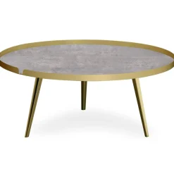 Table basse magnétique ronde à rebord Bipolart Métal Or avec 2 Tops style Textures