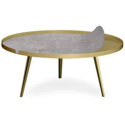 Table basse magnétique ronde à rebord Bipolart Métal Or avec 2 Tops style Textures