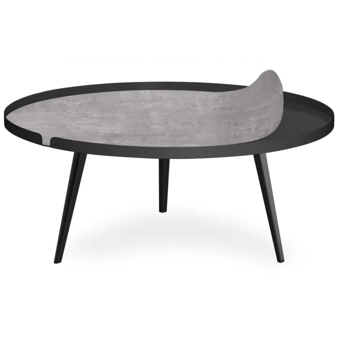 Table basse magnétique ronde à rebord Bipolart Métal Noir avec 2 Tops style Textures