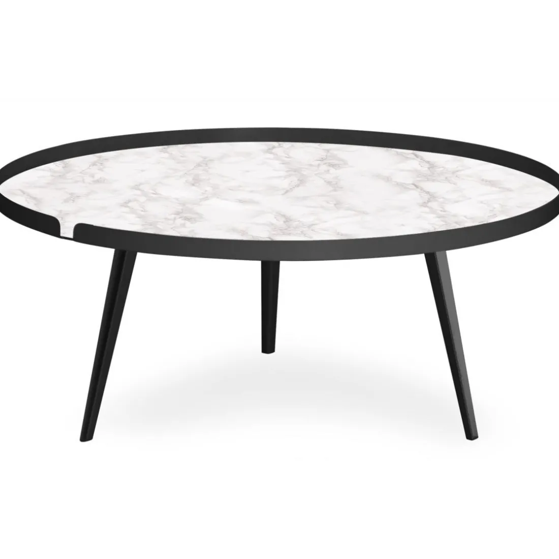 Table basse magnétique ronde à rebord Bipolart Métal Noir avec 2 Tops style Textures