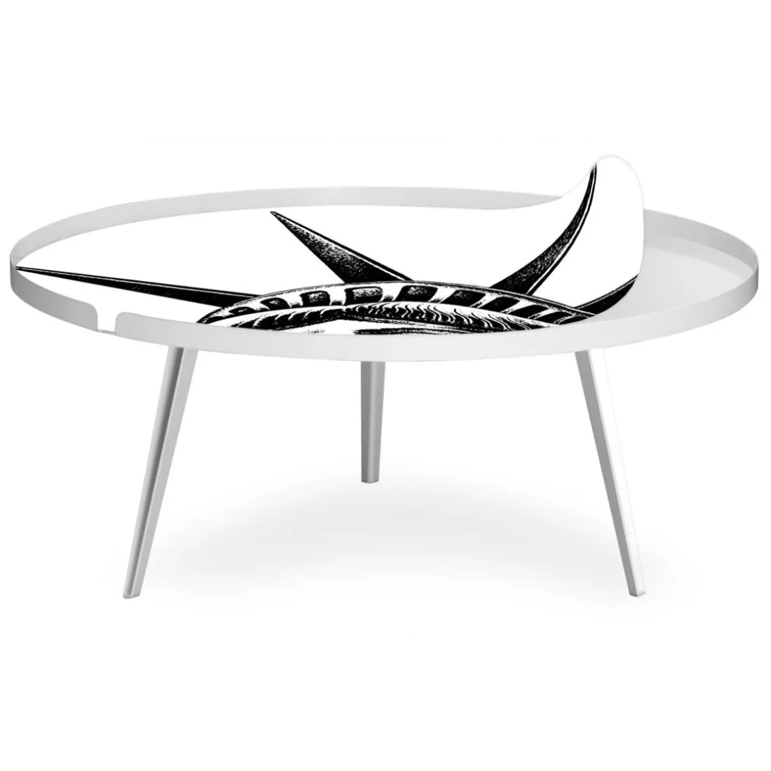 Table basse magnétique ronde à rebord Bipolart Métal Blanc avec 2 Tops style Fun