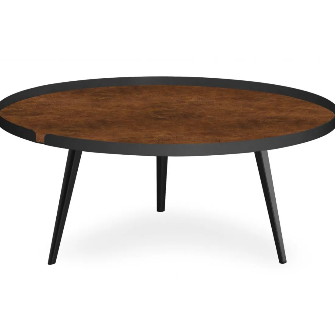 Table basse magnétique ronde à rebord Bipolart Métal Noir avec 1 Top Effet simili de vachette