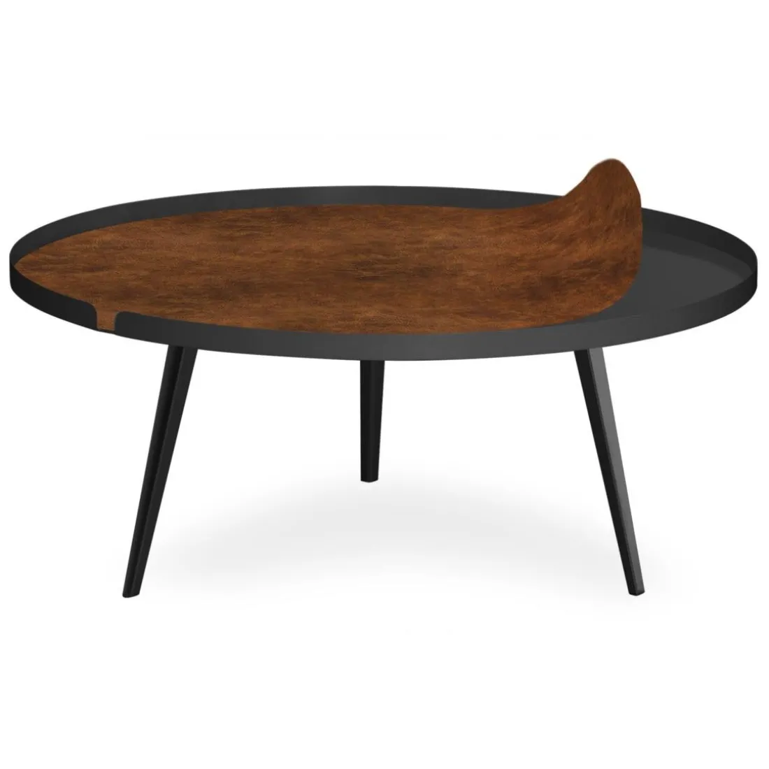 Table basse magnétique ronde à rebord Bipolart Métal Noir avec 1 Top Effet simili de vachette