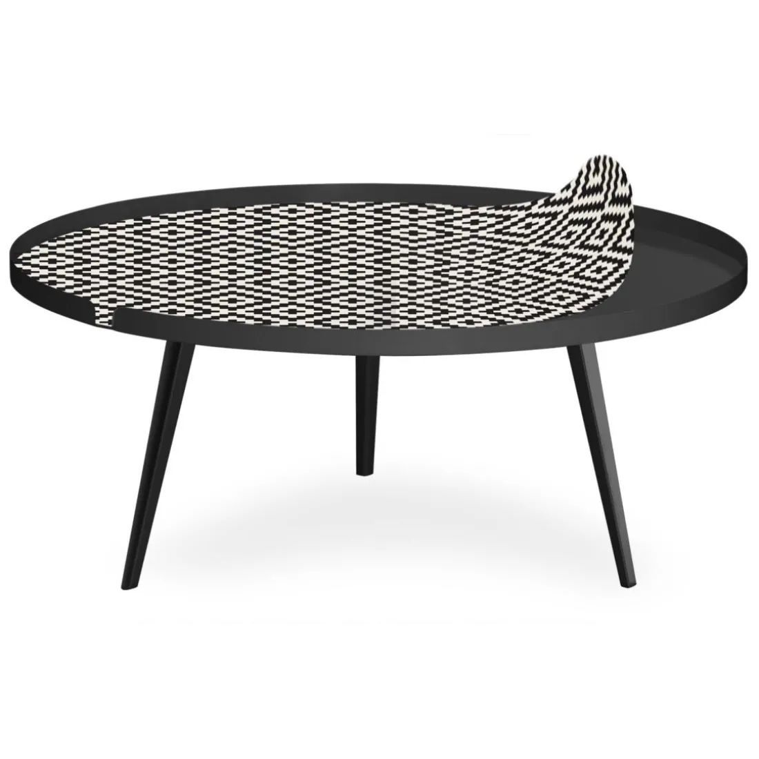 Table basse magnétique ronde à rebord Bipolart Métal Noir avec 1 Top Motif Contraste