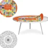 Table basse magnétique ronde à rebord Bipolart Métal Blanc avec 2 Tops style Jeux
