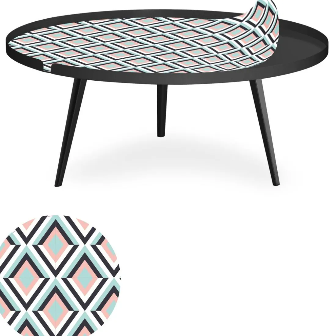 Table basse magnétique ronde à rebord Bipolart Métal Noir avec 1 Top Losanges