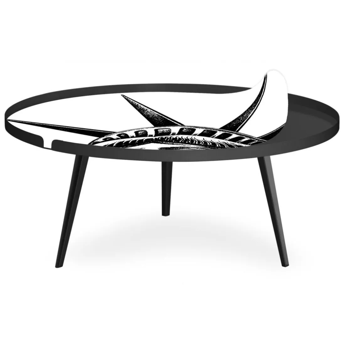 Table basse magnétique ronde à rebord Bipolart Métal Noir avec 2 Tops style Fun
