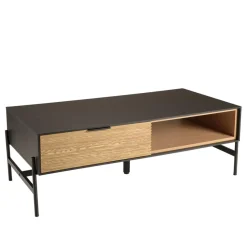Table basse marron et noire 2 tiroirs 1 niche Pin pieds métal