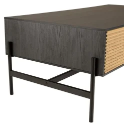 Table basse marron et noire 2 tiroirs 1 niche Pin pieds métal