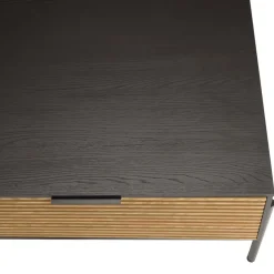 Table basse marron et noire 2 tiroirs 1 niche Pin pieds métal