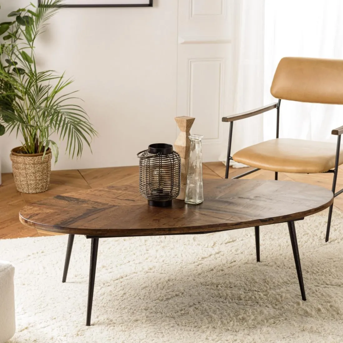 Table basse ovale plateau chevrons KIARA