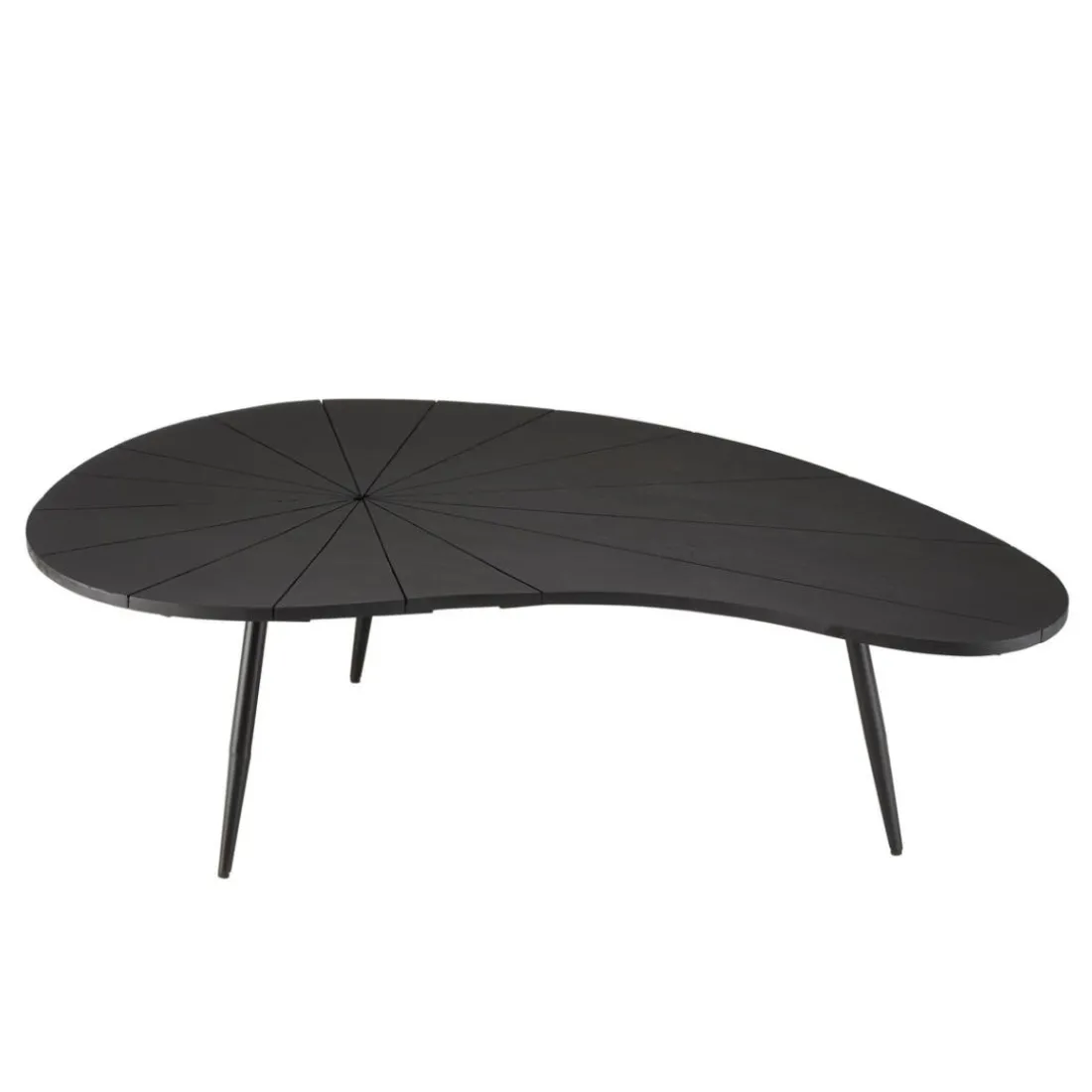 Table basse ovoïde plateau texturé Noir mat et pieds en Fer noir JAMES
